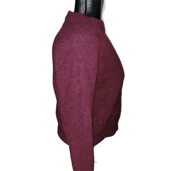 Zara Burgundy Wool Alpaca Blend Knit Crewneck Sweater Size S - Picture 4 of 7